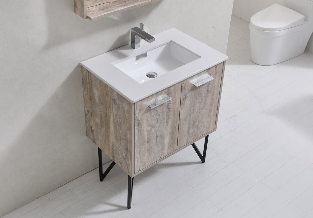 KubeBath | Bosco 30" Nature Wood Modern Bathroom Vanity w/ Quartz Countertop and Matching Mirror KubeBath - Vanities KubeBath   