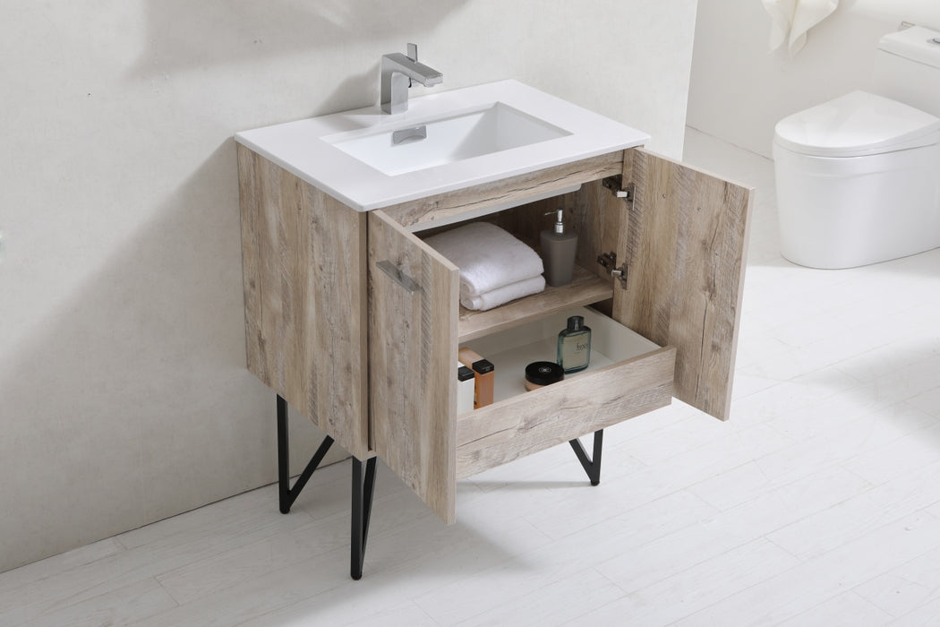 KubeBath | Bosco 30" Nature Wood Modern Bathroom Vanity w/ Quartz Countertop and Matching Mirror KubeBath - Vanities KubeBath   