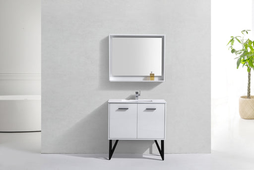 KubeBath | Bosco 36" High Glossy White Modern Bathroom Vanity w/ Quartz Countertop and Matching Mirror KubeBath - Vanities KubeBath   
