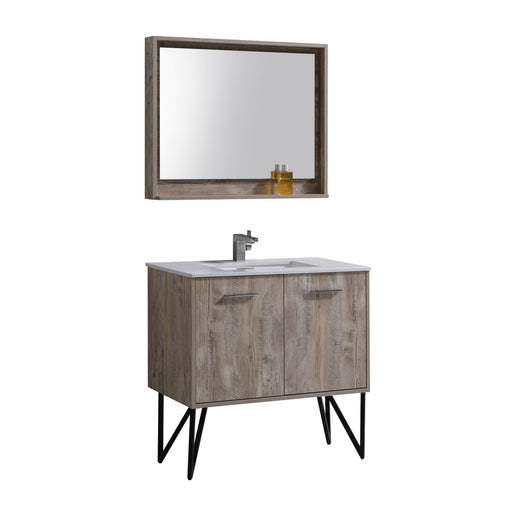 KubeBath | Bosco 36" Nature Wood Modern Bathroom Vanity w/ Quartz Countertop and Matching Mirror KubeBath - Vanities KubeBath   