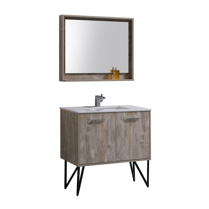 KubeBath | Bosco 36" Nature Wood Modern Bathroom Vanity w/ Quartz Countertop and Matching Mirror KubeBath - Vanities KubeBath   