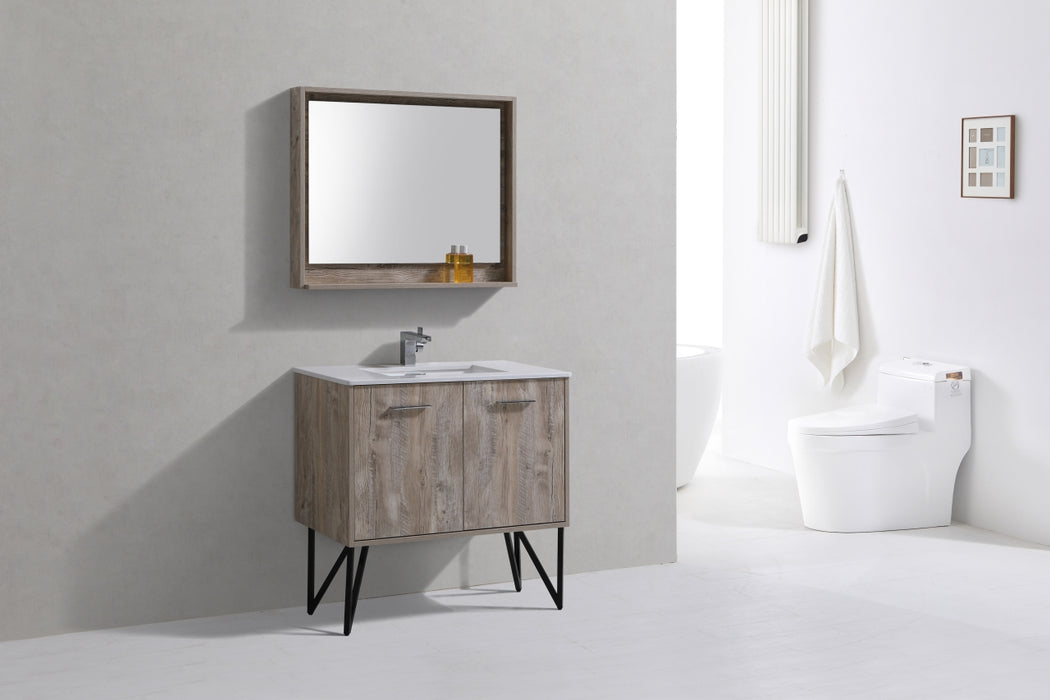 KubeBath | Bosco 36" Nature Wood Modern Bathroom Vanity w/ Quartz Countertop and Matching Mirror KubeBath - Vanities KubeBath   