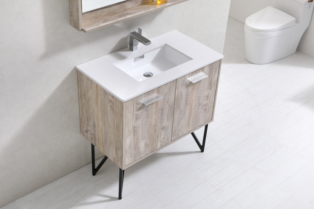 KubeBath | Bosco 36" Nature Wood Modern Bathroom Vanity w/ Quartz Countertop and Matching Mirror KubeBath - Vanities KubeBath   