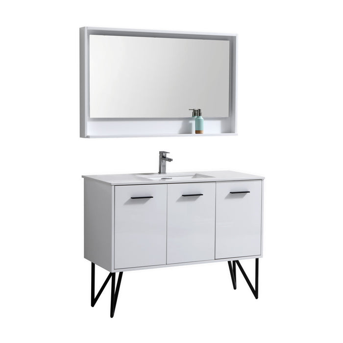 KubeBath | Bosco 48" High Glossy White Modern Bathroom Vanity w/ Quartz Countertop and Matching Mirror KubeBath - Vanities KubeBath   