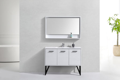 KubeBath | Bosco 48" High Glossy White Modern Bathroom Vanity w/ Quartz Countertop and Matching Mirror KubeBath - Vanities KubeBath   