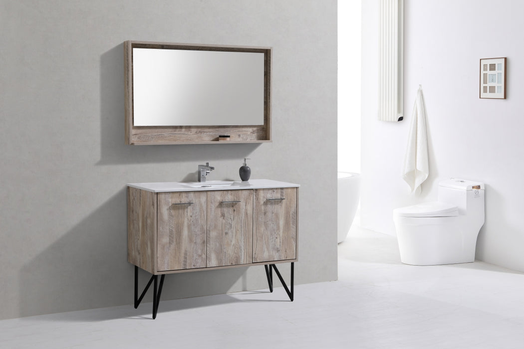 KubeBath | Bosco 48" Nature Wood Modern Bathroom Vanity w/ Quartz Countertop and Matching Mirror KubeBath - Vanities KubeBath   