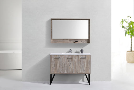 KubeBath | Bosco 48" Nature Wood Modern Bathroom Vanity w/ Quartz Countertop and Matching Mirror KubeBath - Vanities KubeBath   