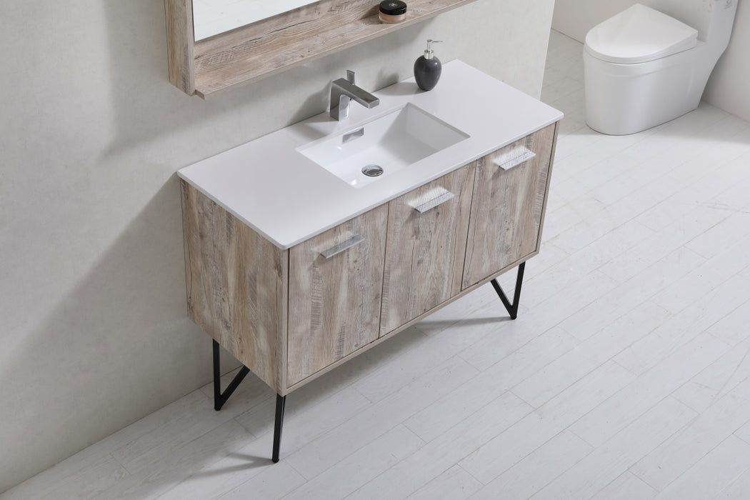 KubeBath | Bosco 48" Nature Wood Modern Bathroom Vanity w/ Quartz Countertop and Matching Mirror KubeBath - Vanities KubeBath   