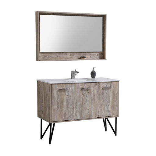 KubeBath | Bosco 48" Nature Wood Modern Bathroom Vanity w/ Quartz Countertop and Matching Mirror KubeBath - Vanities KubeBath   