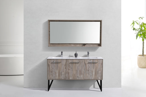 KubeBath | Bosco 60" Nature Wood Double Sink Modern Bathroom Vanity w/ Quartz Countertop and Matching Mirror KubeBath - Vanities KubeBath   