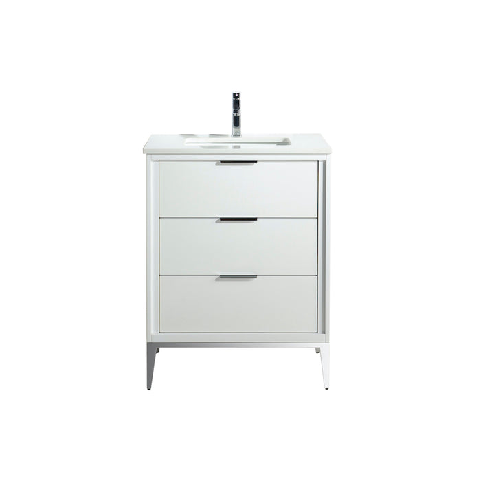 KubeBath | Divani 24'' Gloss White Vanity W/ Quartz Counter Top (Back Splash Free) KubeBath - Vanities KubeBath   