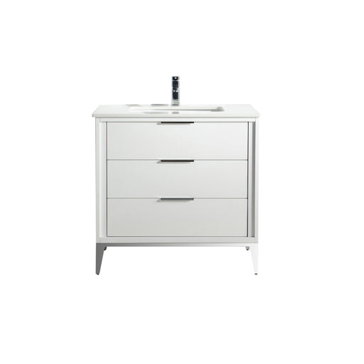 KubeBath | Divani 36'' Gloss White Vanity W/ Quartz Counter Top (Back Splash Free) KubeBath - Vanities KubeBath   