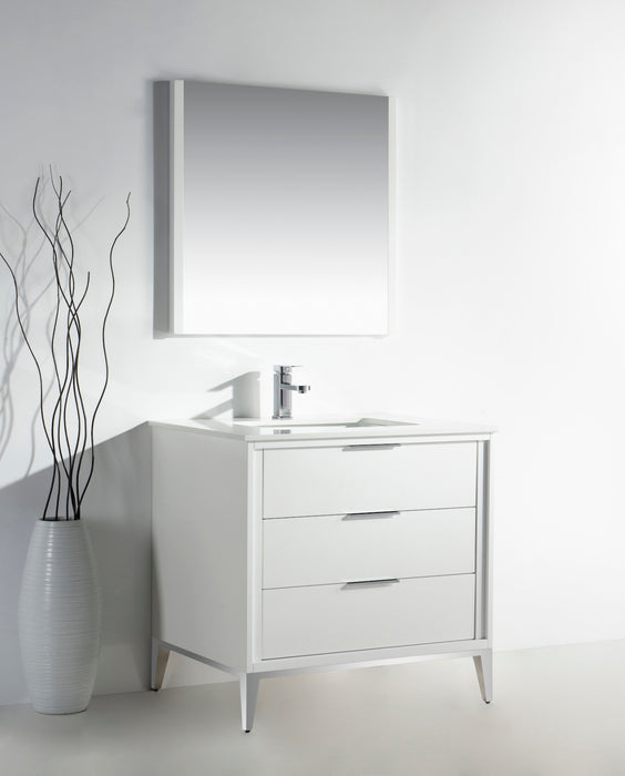 KubeBath | Divani 36'' Gloss White Vanity W/ Quartz Counter Top (Back Splash Free) KubeBath - Vanities KubeBath   