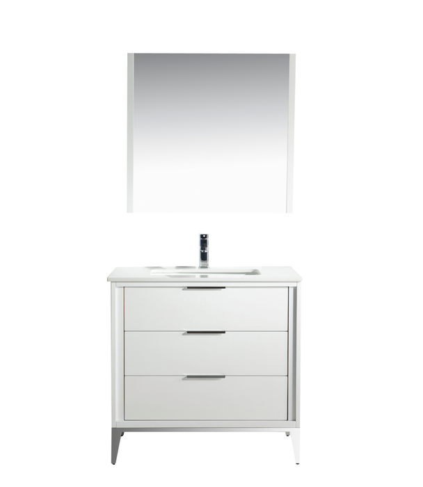 KubeBath | Divani 36'' Gloss White Vanity W/ Quartz Counter Top (Back Splash Free) KubeBath - Vanities KubeBath   