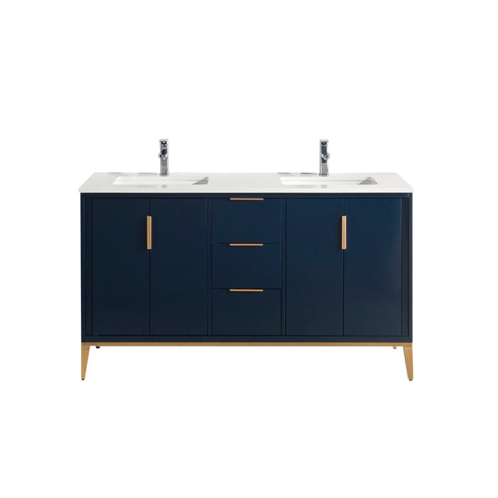 KubeBath | Divani 60'' Gloss Blue Vanity W/ Quartz Counter Top KubeBath - Vanities KubeBath   