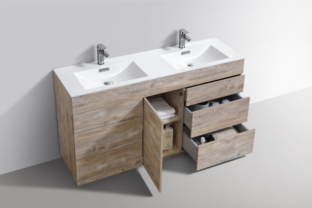 KubeBath | Milano 60"Double Sink Nature Wood Modern Bathroom Vanity KubeBath - Vanities KubeBath   