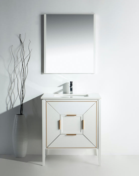 KubeBath | Vetro 30'' Gloss White Vanity W/ Quartz Counter Top (Back Splash Free) KubeBath - Vanities KubeBath   