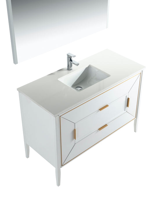 KubeBath | Vetro 48'' Gloss White Vanity W/ Quartz Counter Top (Back Splash Free) KubeBath - Vanities KubeBath   