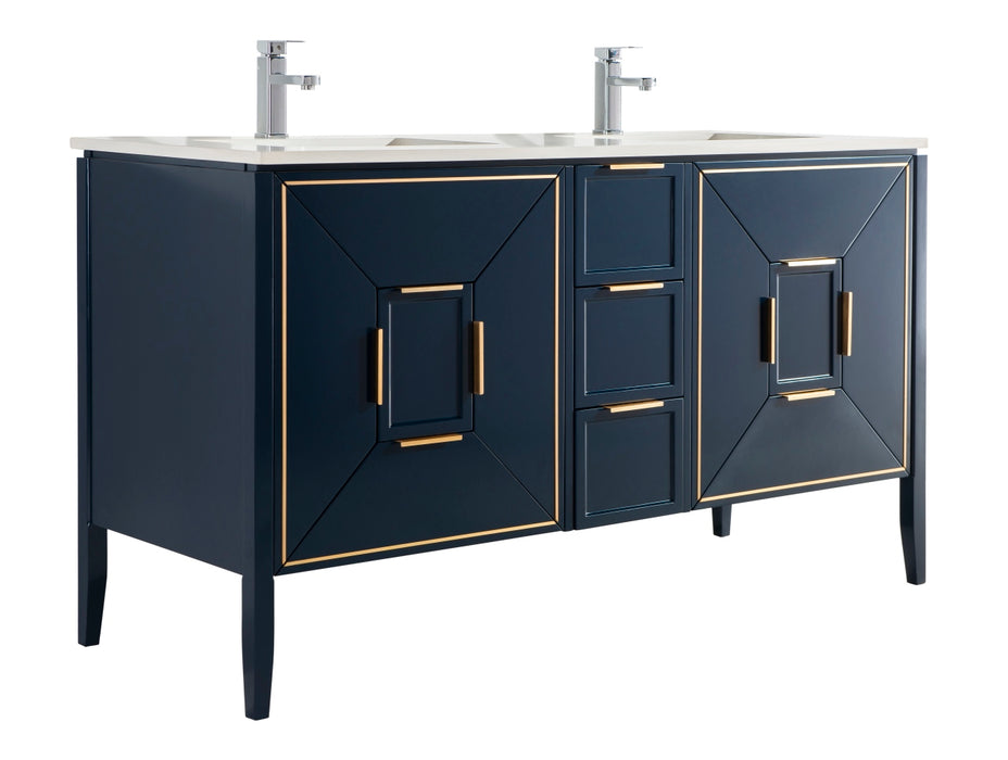 KubeBath | Vetro 60'' Gloss Blue Vanity W/ Quartz Counter Top (Back Splash Free) KubeBath - Vanities KubeBath   