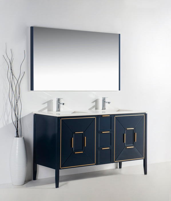 KubeBath | Vetro 60'' Gloss Blue Vanity W/ Quartz Counter Top (Back Splash Free) KubeBath - Vanities KubeBath   