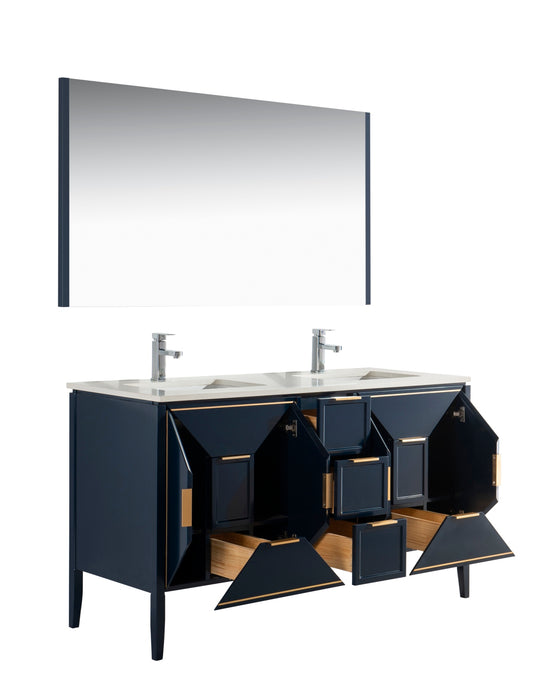 KubeBath | Vetro 60'' Gloss Blue Vanity W/ Quartz Counter Top (Back Splash Free) KubeBath - Vanities KubeBath   