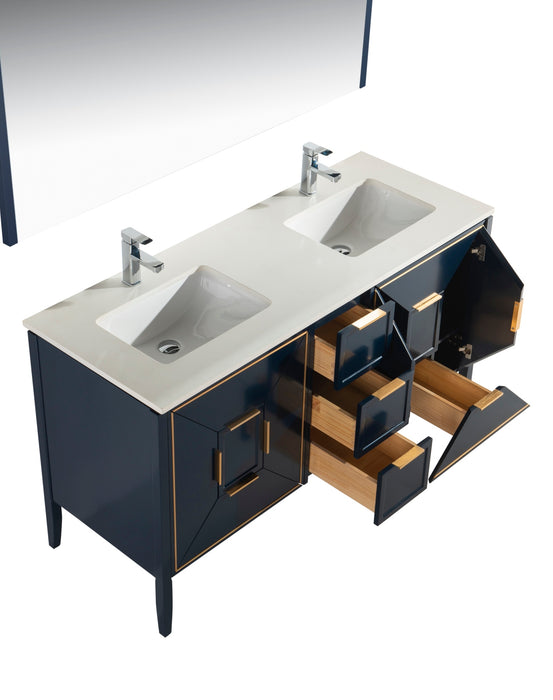 KubeBath | Vetro 60'' Gloss Blue Vanity W/ Quartz Counter Top (Back Splash Free) KubeBath - Vanities KubeBath   