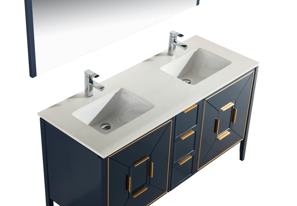 KubeBath | Vetro 60'' Gloss Blue Vanity W/ Quartz Counter Top (Back Splash Free) KubeBath - Vanities KubeBath   