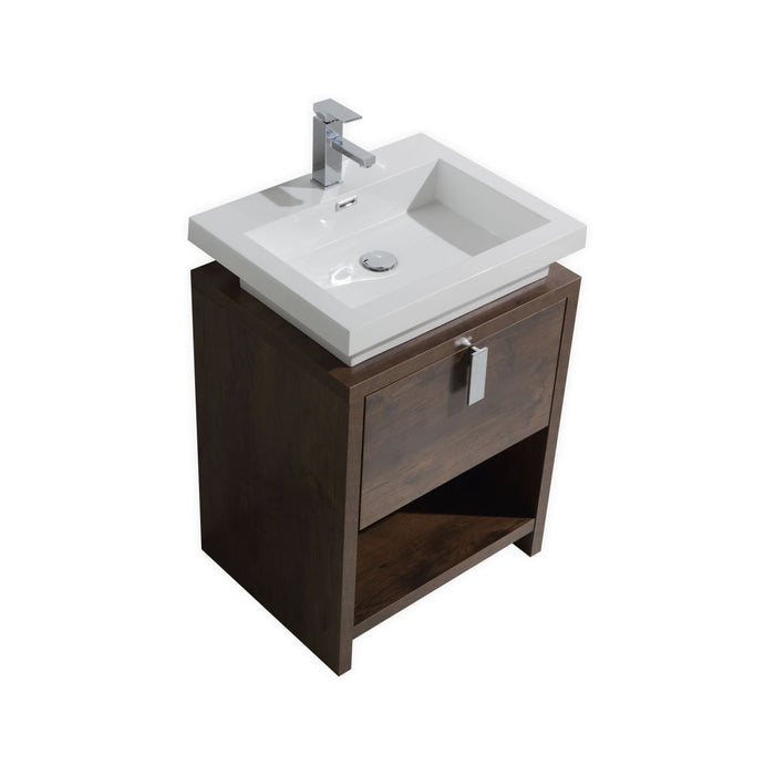 KubeBath | Levi 24" Rose Wood Modern Bathroom Vanity w/ Cubby Hole KubeBath - Vanities KubeBath   