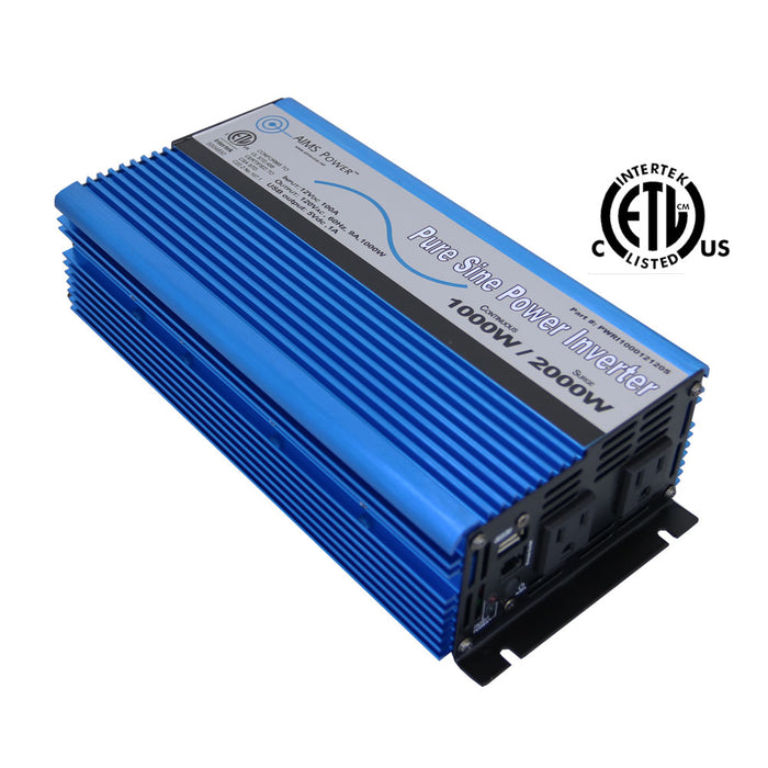 Aims Power | 1000 Watt Pure Sine Power Inverter w/ USB Port & Remote Port | PWRI100012120S Aims Power - Pure Sine Wave Inverter Aims Power   