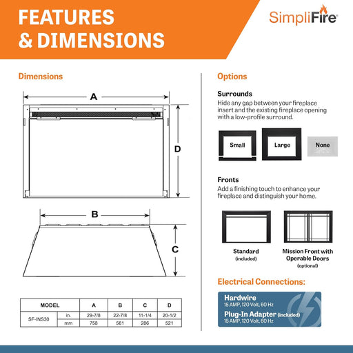 Simplifire | Small Surround, 36.5" x 27.25" Simplifire - Electric Fireplace Accessories Simplifire   