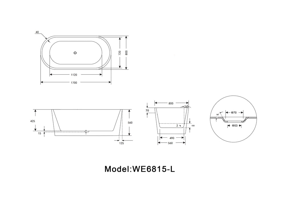 Legion Furniture | 67" White Acrylic Tub - No Faucet - WE6815-L Legion Furniture Legion Furniture   