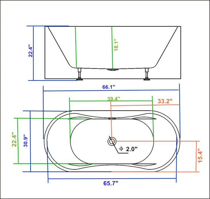 Legion Furniture | 66" White Acrylic Tub - No Faucet - WE6847 Legion Furniture Legion Furniture   