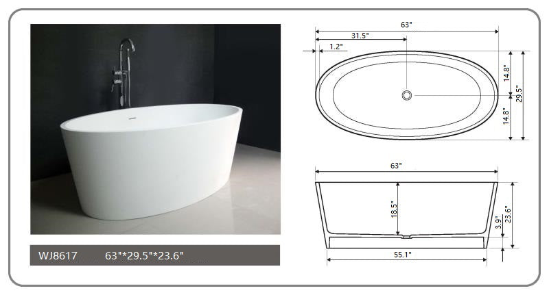 Legion Furniture | 63" White Matt Solid Surface Tub - No Faucet | WJ8617-W Legion Furniture Legion Furniture   