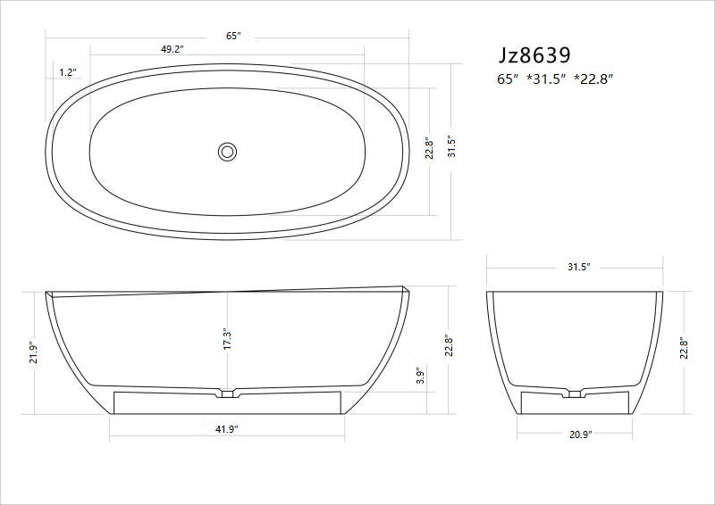 Legion Furniture | 65" White Matt Solid Surface Tub - No Faucet | WJ8639-W Legion Furniture Legion Furniture   