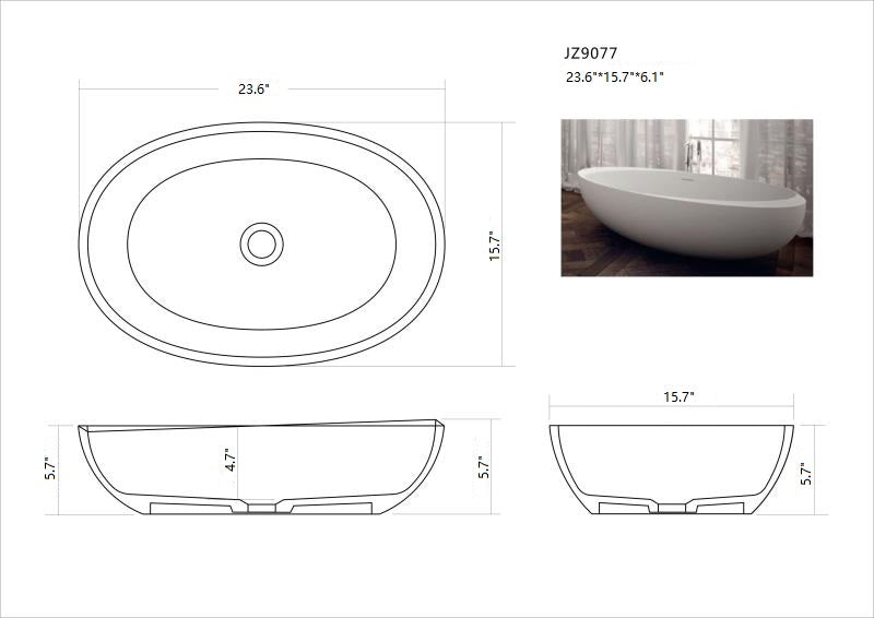 Legion Furniture | 23.6" White Matt Solid Surface Bowl - No Faucet | WJ9077-W Legion Furniture Legion Furniture   