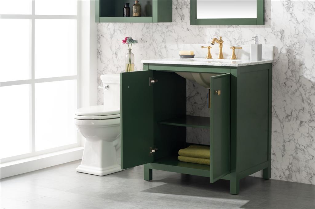 Legion Furniture | 30" Vogue Green Finish Sink Vanity Cabinet With Carrara White Top | WLF2130-VG Legion Furniture Legion Furniture   