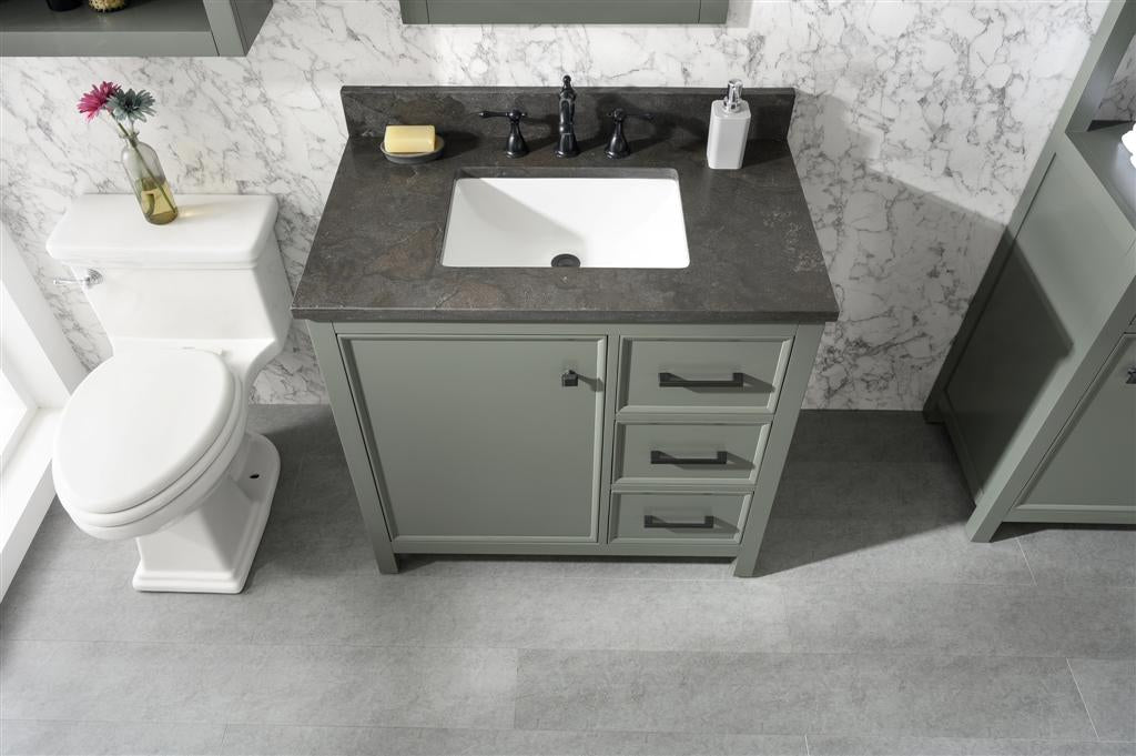 Legion Furniture | 36" Pewter Green Finish Sink Vanity Cabinet With Blue Lime Stone Top | WLF2136-PG Legion Furniture Legion Furniture   