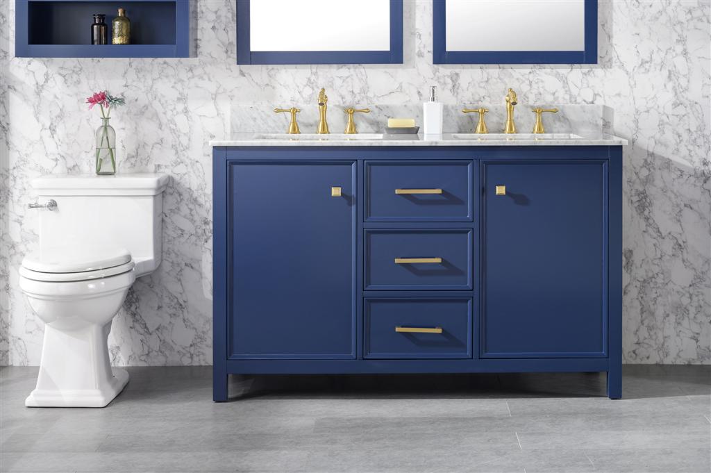 Legion Furniture | 54" Blue Finish Double Sink Vanity Cabinet With Carrara White Top | WLF2154-B Legion Furniture Legion Furniture   