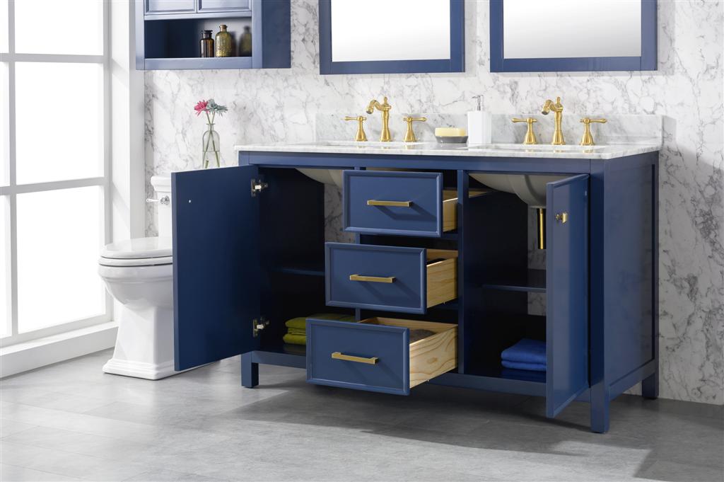 Legion Furniture | 54" Blue Finish Double Sink Vanity Cabinet With Carrara White Top | WLF2154-B Legion Furniture Legion Furniture   