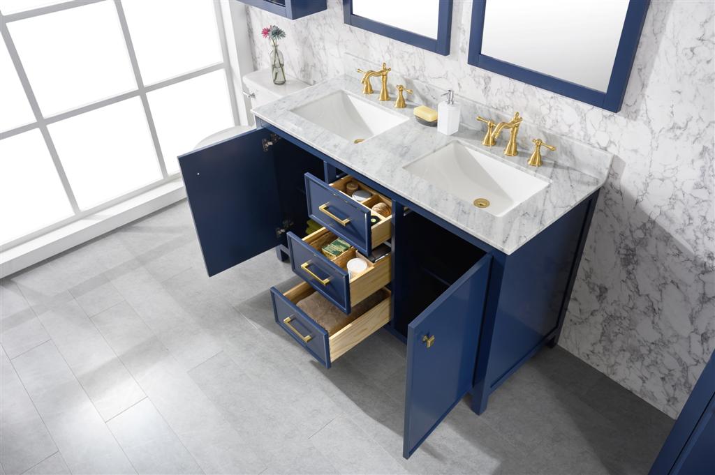 Legion Furniture | 54" Blue Finish Double Sink Vanity Cabinet With Carrara White Top | WLF2154-B Legion Furniture Legion Furniture   