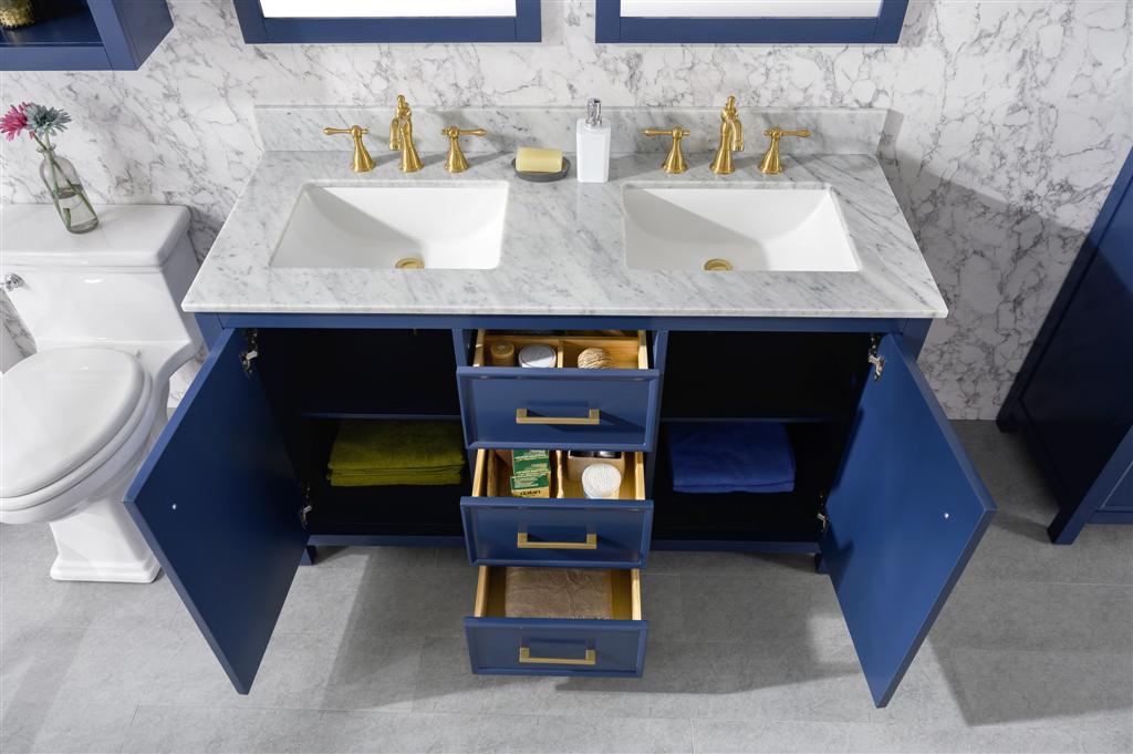 Legion Furniture | 54" Blue Finish Double Sink Vanity Cabinet With Carrara White Top | WLF2154-B Legion Furniture Legion Furniture   