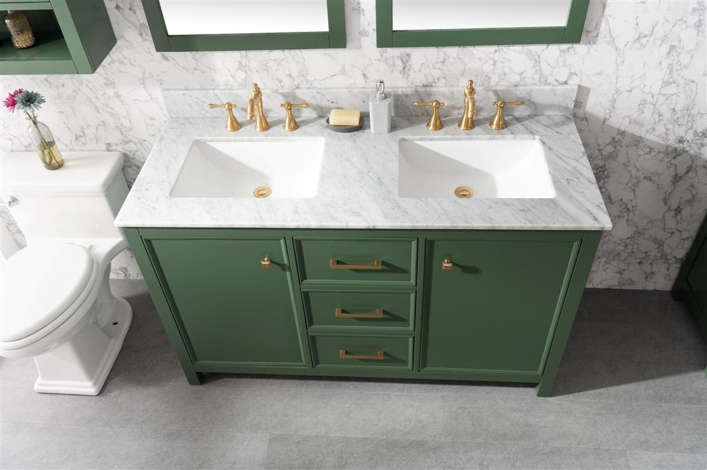 Legion Furniture | 54" Vogue Green Finish Double Sink Vanity Cabinet With Carrara White Top | WLF2154-VG Legion Furniture Legion Furniture   