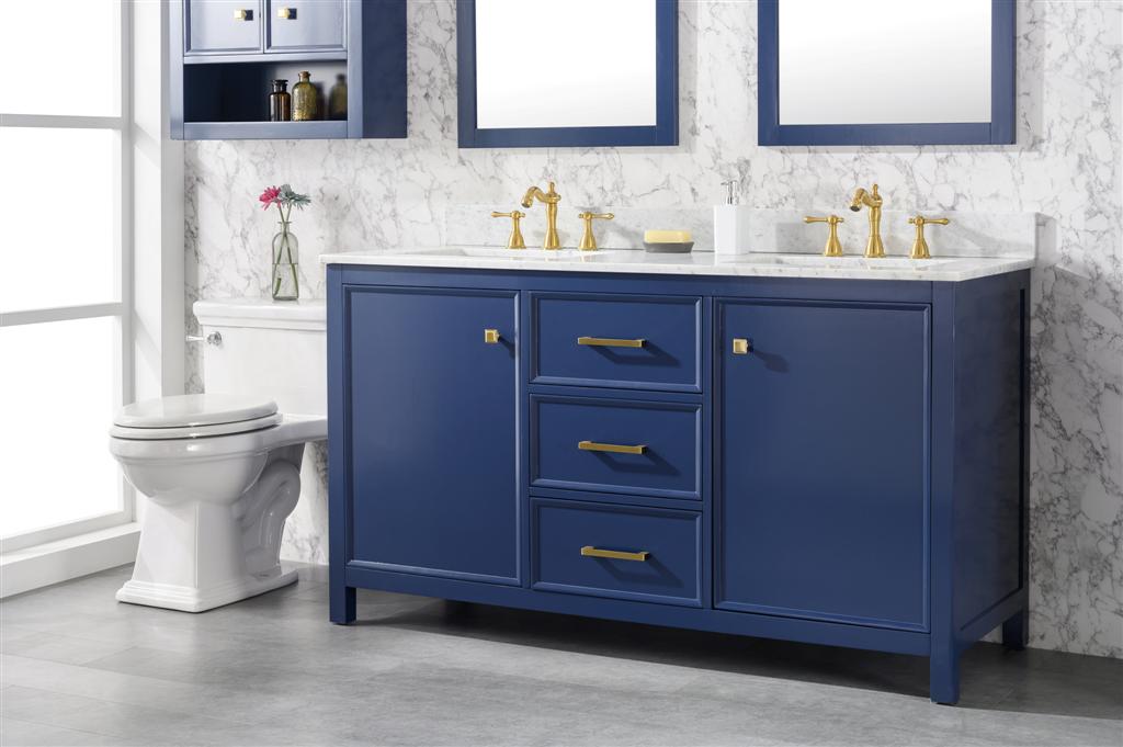 Legion Furniture | 60" Blue Finish Double Sink Vanity Cabinet With Carrara White Top | WLF2160D-B Legion Furniture Legion Furniture   