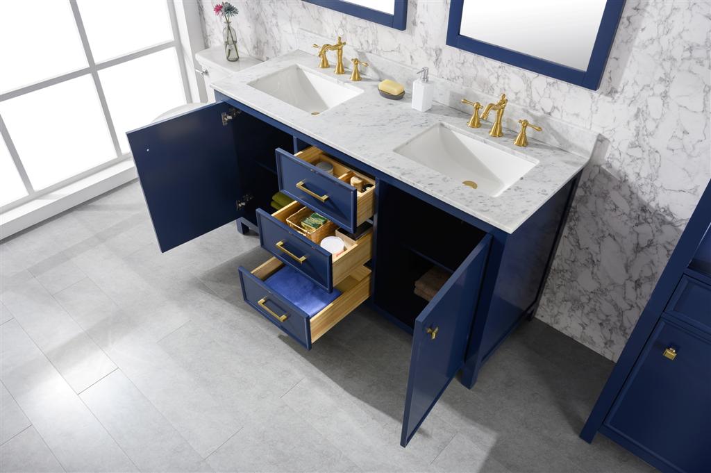 Legion Furniture | 60" Blue Finish Double Sink Vanity Cabinet With Carrara White Top | WLF2160D-B Legion Furniture Legion Furniture   