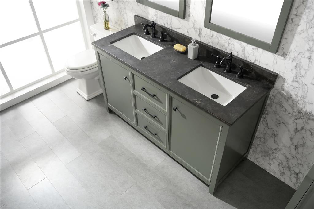 Legion Furniture | 60" Pewter Green Finish Double Sink Vanity Cabinet With Blue Lime Stone Top | WLF2160D-PG Legion Furniture Legion Furniture   