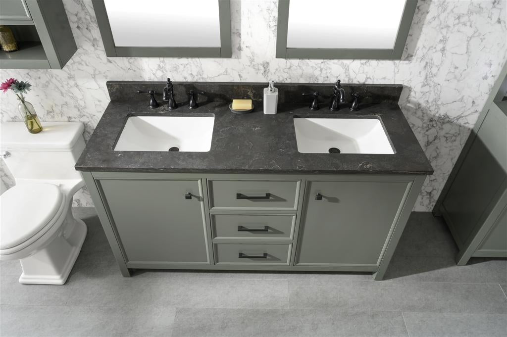 Legion Furniture | 60" Pewter Green Finish Double Sink Vanity Cabinet With Blue Lime Stone Top | WLF2160D-PG Legion Furniture Legion Furniture   