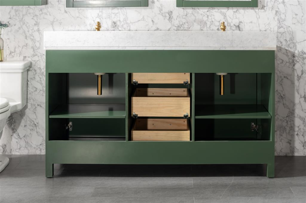 Legion Furniture | 60" Vogue Green Finish Double Sink Vanity Cabinet With Carrara White Top | WLF2160D-VG Legion Furniture Legion Furniture   