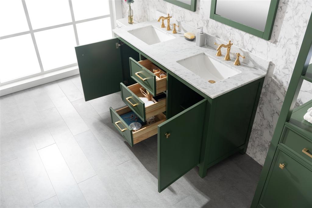 Legion Furniture | 60" Vogue Green Finish Double Sink Vanity Cabinet With Carrara White Top | WLF2160D-VG Legion Furniture Legion Furniture   