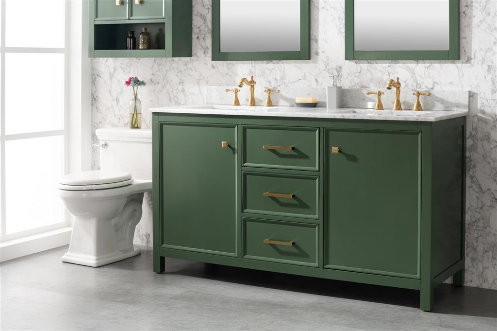 Legion Furniture | 60" Vogue Green Finish Double Sink Vanity Cabinet With Carrara White Top | WLF2160D-VG Legion Furniture Legion Furniture   