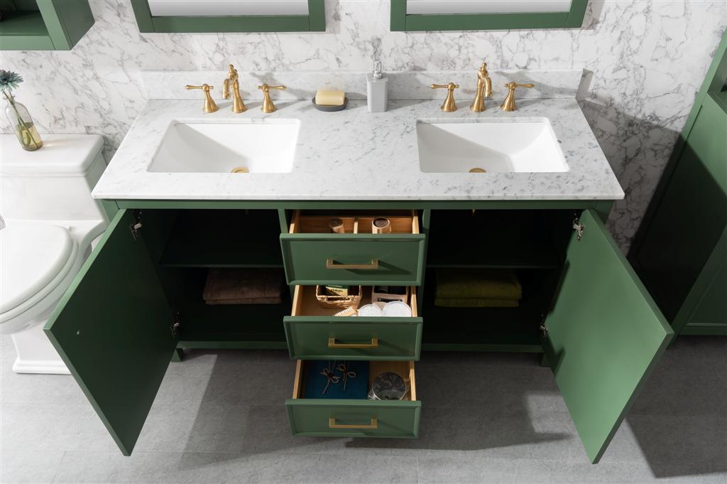 Legion Furniture | 60" Vogue Green Finish Double Sink Vanity Cabinet With Carrara White Top | WLF2160D-VG Legion Furniture Legion Furniture   